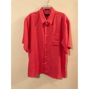 Alan Flusser Men’s Linen‎ Button Front Shirt Size L Coral
